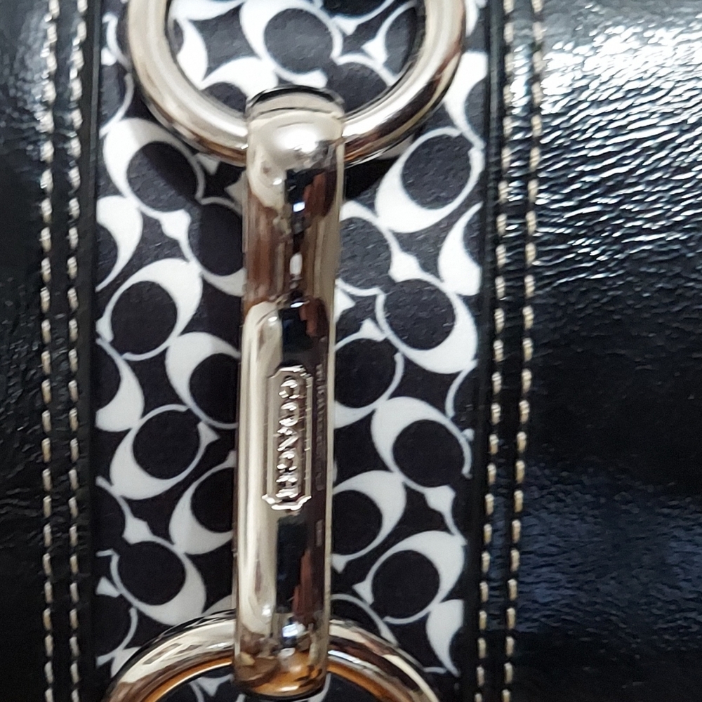 Coach Y2K Hampton Jacquard & Leather Zip Shoulder Bag EUC - Picture 6 of 13